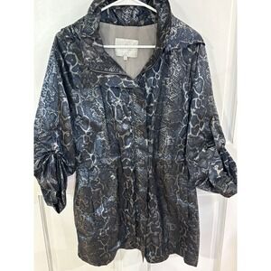 Anatomie Jacket Womens Large Navy Snake Print Removable‎ Hood Luxury Windbreaker